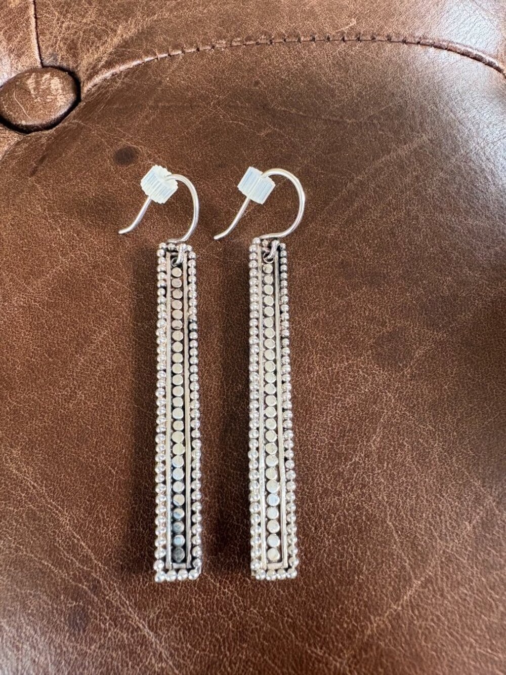 Anna Beck Sterling silver 2" long dangle bar earrings stamped 925 AB box &pouch